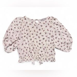 Vanilla Star Cream Floral Blouse Cropped Flowy Sleeves Size Medium